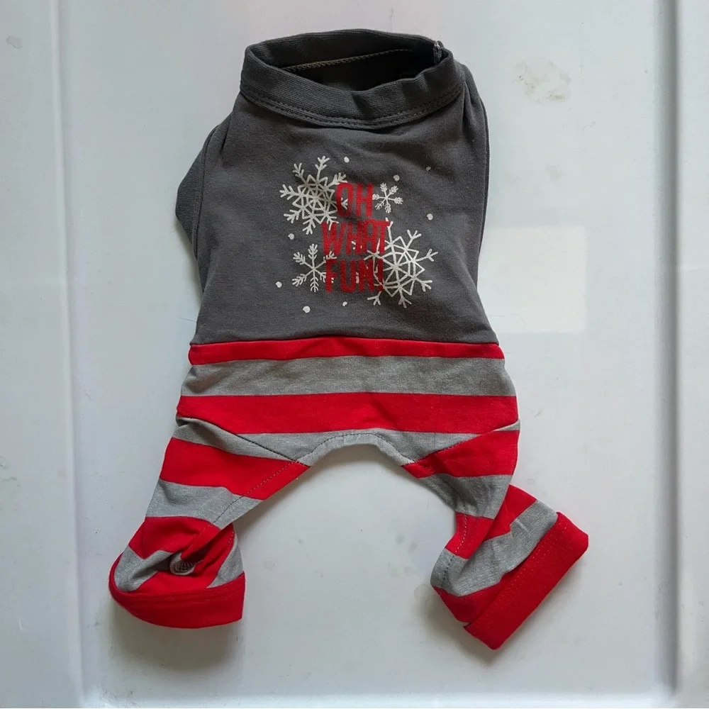 Target Gray and Red Striped Pet Pajamas with Snowflake Graphic